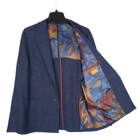 Tallia Mens Slim-Fit Stretch Raglan Lightweight Sport Coat Navy Grey 42L NWT - Picture 2 of 7